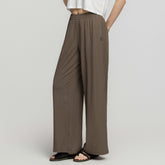 Pleated Wide Pants- Brown