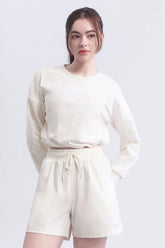ECOTECH Premium Drawstring Crop Sweatshirt - Milky White