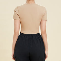 Logo Cropped Short Sleeve T-Shirt  - Beige