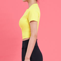 Logo Cropped Short Sleeve T-Shirt  - Lime Yellow