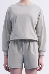 ECOTECH Premium Drawstring Crop Sweatshirt - Soft Gray
