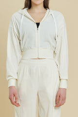 EcoTech Premium Cropped Zip-Up Hoodie - Ivory