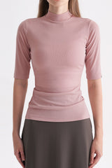 Ribbed Mock-Neck Short-Sleeve Top - Indie Pink