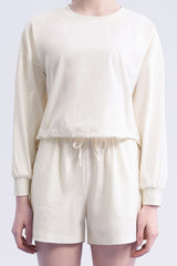 ECOTECH Premium Drawstring Crop Sweatshirt - Milky White
