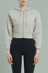 EcoTech Premium Cropped Zip-Up Hoodie - Ivory