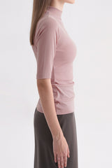 Ribbed Mock-Neck Short-Sleeve Top - Indie Pink