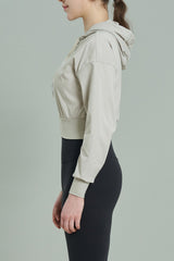 EcoTech Premium Cropped Zip-Up Hoodie - Ivory