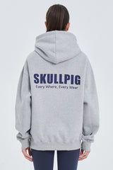 Skullpig Lettering Fleece Hoodie - Gray