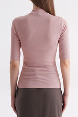 Ribbed Mock-Neck Short-Sleeve Top - Indie Pink