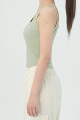 Cottonic Round-Neck Sleeveless Top - Light Khaki
