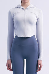 Soft Round Crop Zip-Up Hoodie - Plum Purple
