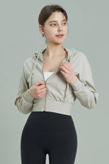 EcoTech Premium Cropped Zip-Up Hoodie - Ivory