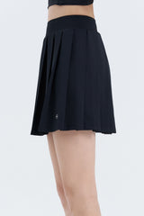 Pleated Active Skirt with Built-In Shorts - Black