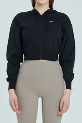 EcoTech Premium Cropped Zip-Up Hoodie - Ivory