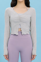 Front Slit Shirring Cover-up - Oatmeal Beige