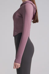 Soft Round Crop Zip-Up Hoodie - Plum Purple
