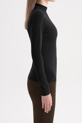 Ribbed Mock-Neck Long-Sleeve Top - Black
