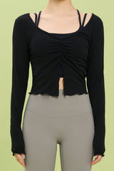 Front Slit Shirring Cover-up - Black