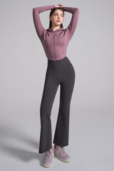 Soft Round Crop Zip-Up Hoodie - Plum Purple