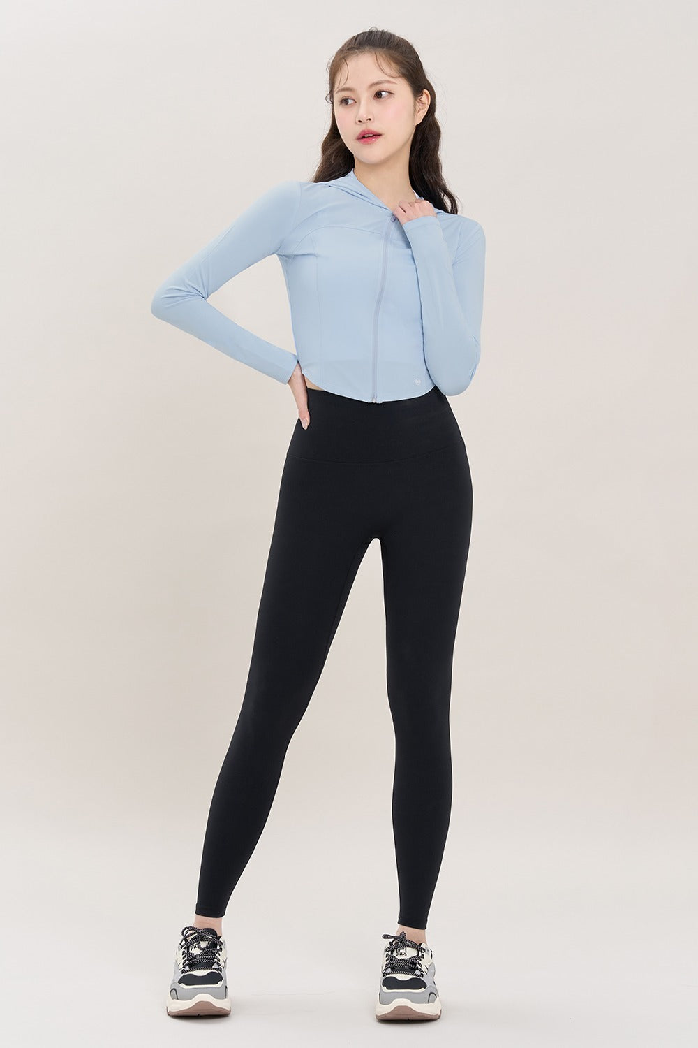 Soft Round Crop Zip-Up Hoodie - Misty Sky