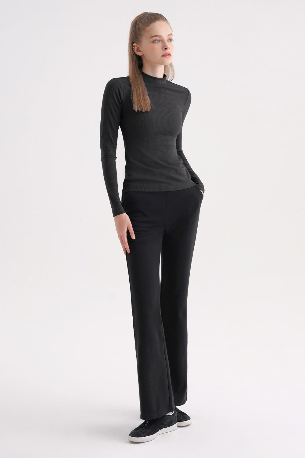 Cotton Peach Bootcut Pants - Black
