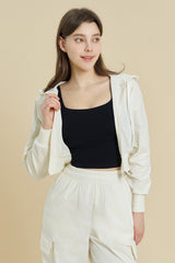 EcoTech Premium Cropped Zip-Up Hoodie - Ivory