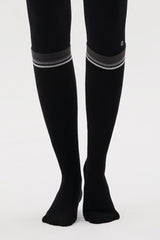 Contrast Stripe Knee-High Socks - Black