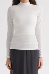 Ribbed Mock-Neck Long-Sleeve Top - White