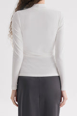 Ribbed Mock-Neck Long-Sleeve Top - White