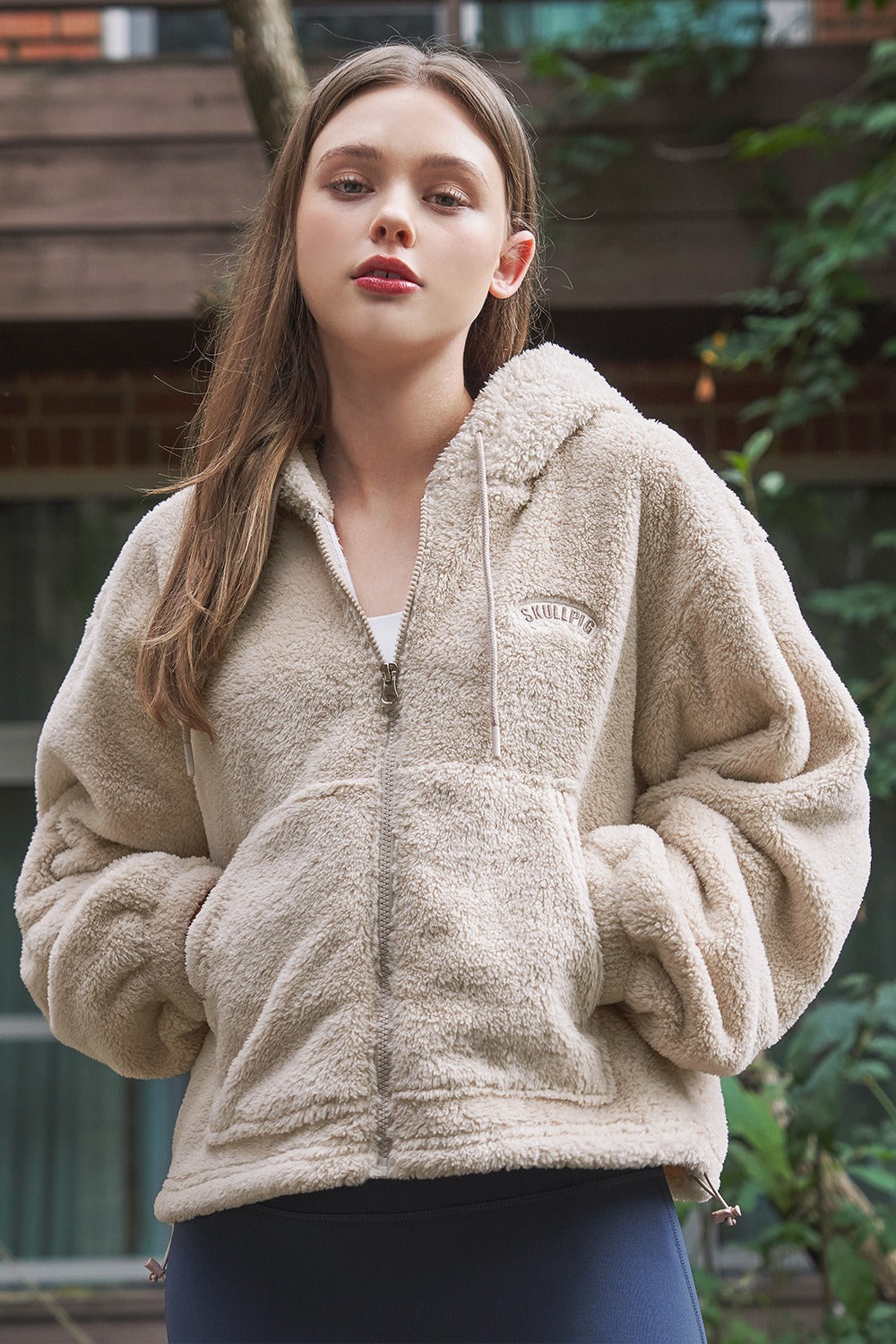 Soft Fleece Zip-Up Hoodie - Beige