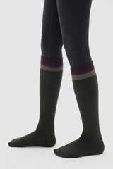 Bold Color-Block Knee-High Socks - Deep Khaki