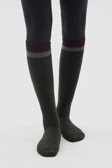 Bold Color-Block Knee-High Socks - Deep Khaki