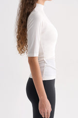 Ribbed Mock-Neck Short-Sleeve Top - White