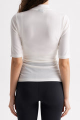 Ribbed Mock-Neck Short-Sleeve Top - White