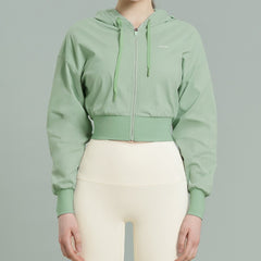 EcoTech Premium Cropped Zip-Up Hoodie - Ivory