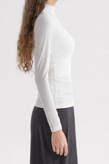 Ribbed Mock-Neck Long-Sleeve Top - White